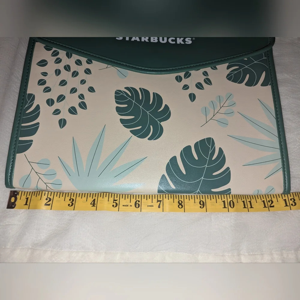 Starbucks Monstera Leaves Clutch Pouch Limited Edition RARE Thailand Green Tan